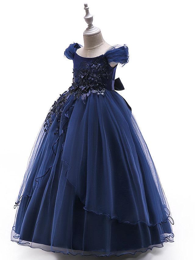 Long Ball Gown Tulle Sleeveless Off The Shoulder Wedding Party Flower Girl Dresses - View 9 | VelvetHem