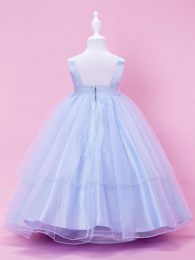 Long Ball Gown Tulle Stretch Satin Sleeveless Straps Wedding Party Flower Girl Dresses - View 3 | VelvetHem