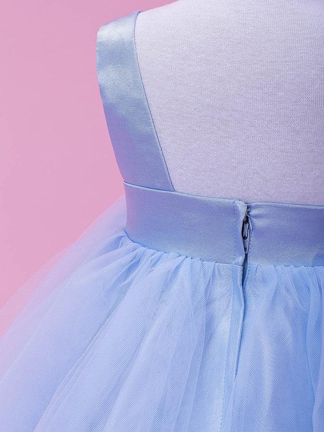 Long Ball Gown Tulle Stretch Satin Sleeveless Straps Wedding Party Flower Girl Dresses - View 7 | VelvetHem