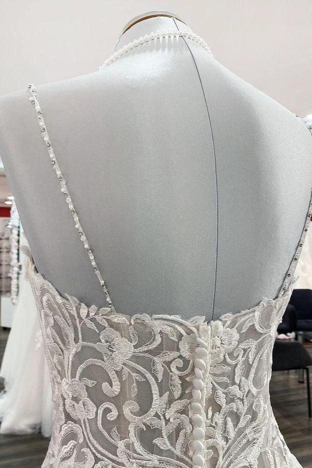 Long Ball Gown V-neck Spaghetti Straps Tulle Lace Wedding Dress (ZD15159) - View 6 | VelvetHem