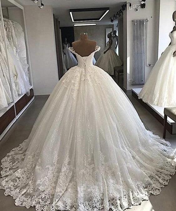 Long Ball Gowns Off-the-shoulder Lace Tulle Wedding Dresses (ZD14467) - View 2 | VelvetHem