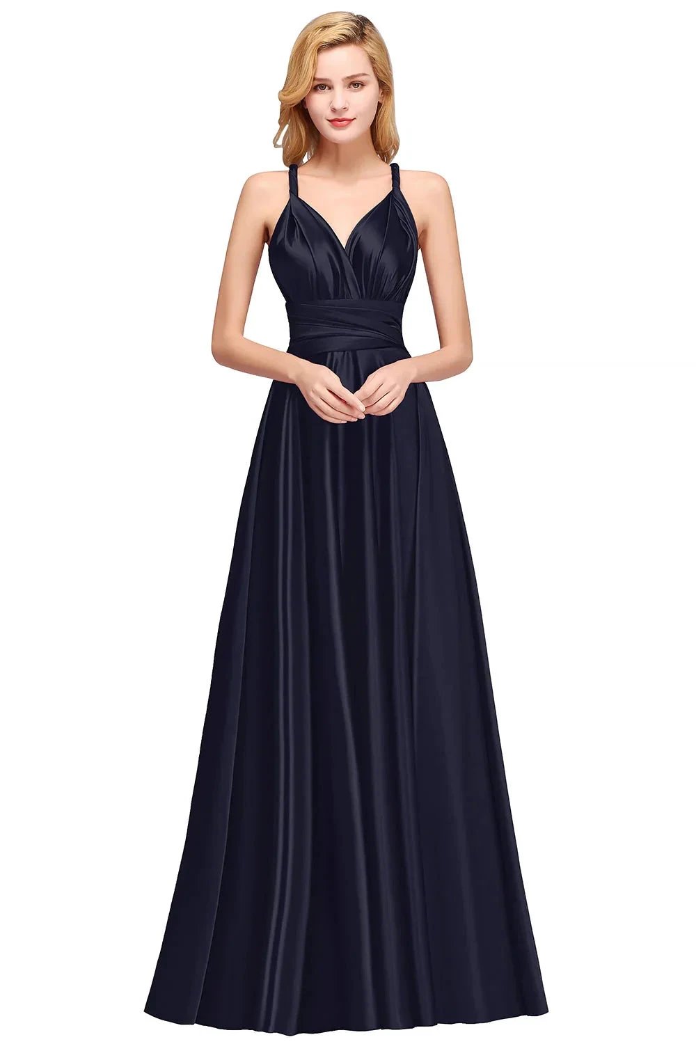 Spaghetti Straps Satin Long Bridesmaid Dresses Prom Party Gown by misshow.com