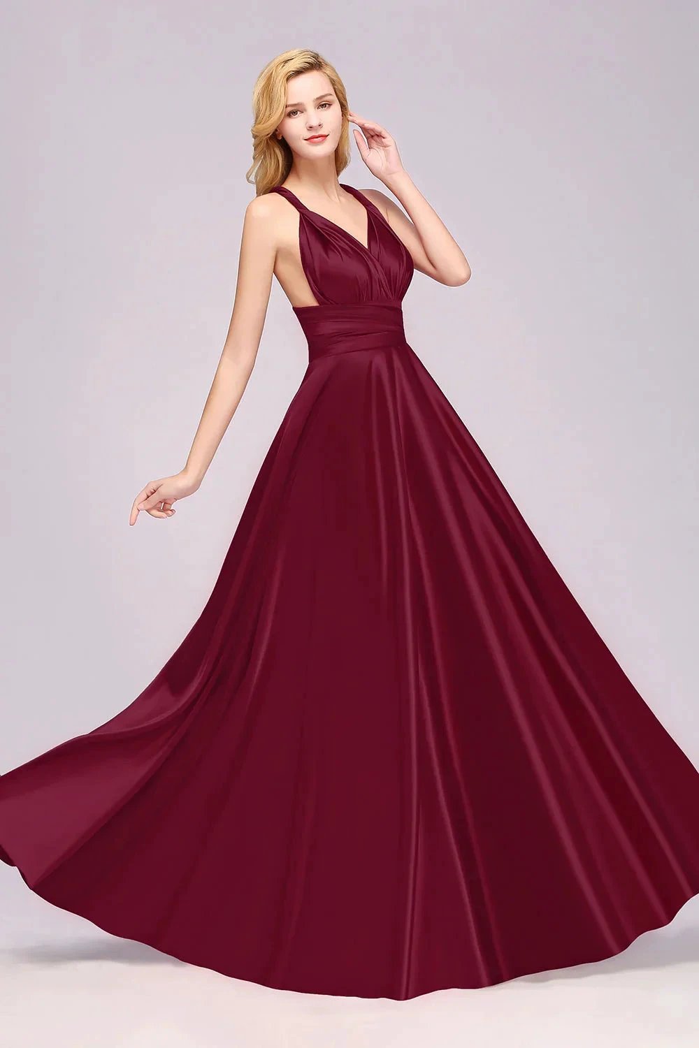 Spaghetti Straps Satin Long Bridesmaid Dresses Prom Party Gown (ZD13139)