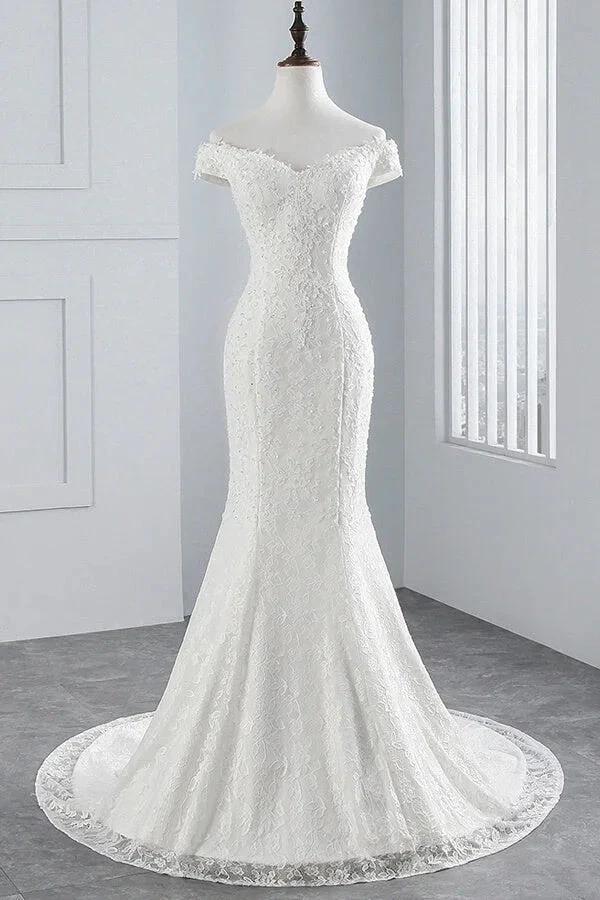 Long Mermaid Lace Off Shoulder Lace-up Wedding Dress (ZD14413)