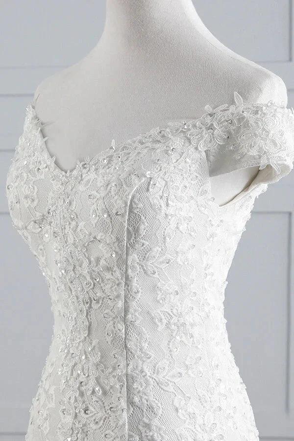 Long Mermaid Lace Off Shoulder Lace-up Wedding Dress (ZD14413)
