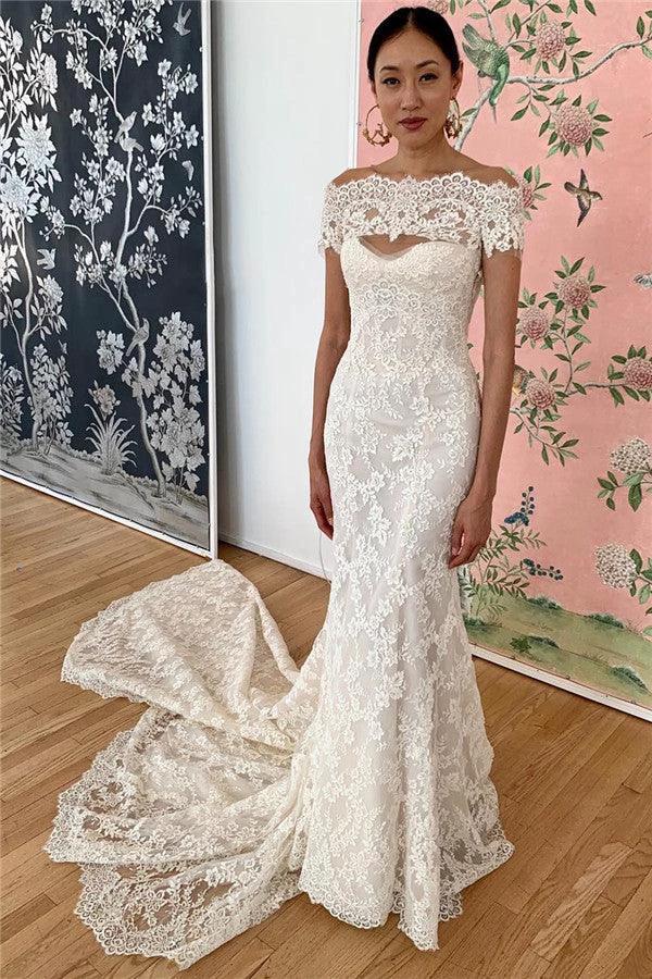 Long Mermaid Lace Off-the-shoulder Wedding Dresses (ZD14470)
