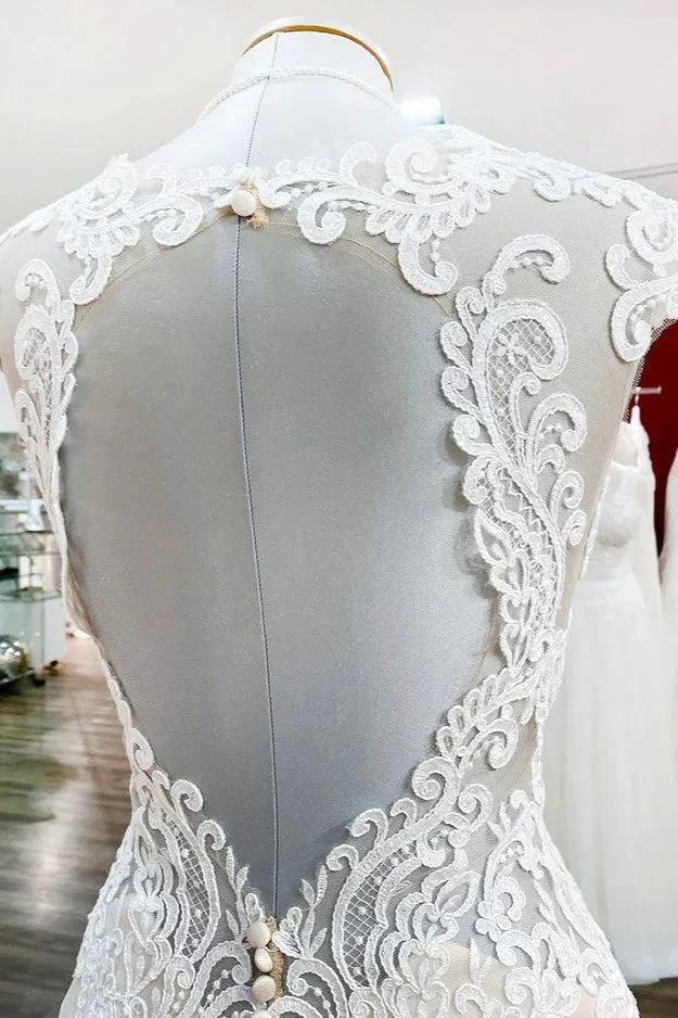 Long Mermaid Lace Sweetheart Open Back Wedding Dress with Appliques Lace (ZD15261)