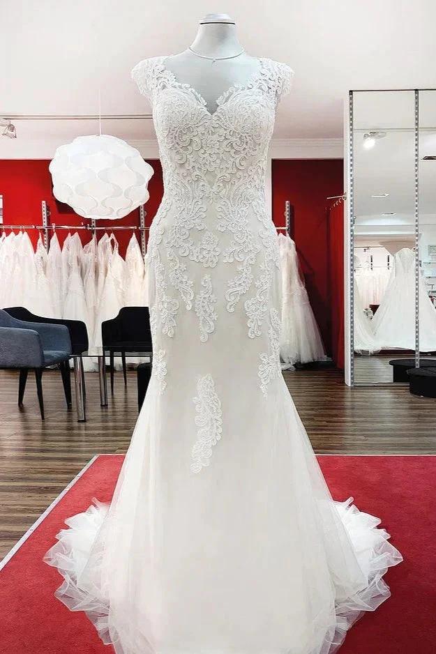Long Mermaid Lace Sweetheart Open Back Wedding Dress with Appliques Lace (ZD15261)