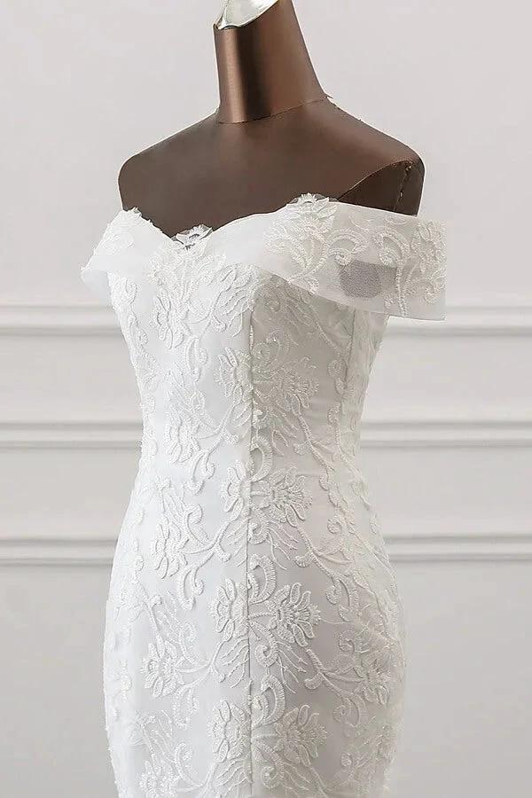 Long Mermaid Off the Shoulder Appliques Lace Tulle Wedding Dress (ZD15801)
