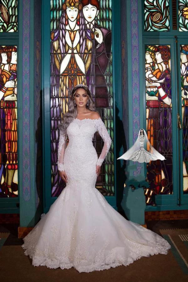 Long Mermaid Off-the-Shoulder Detachable Wedding Dresses With Sleeves (ZD15043)