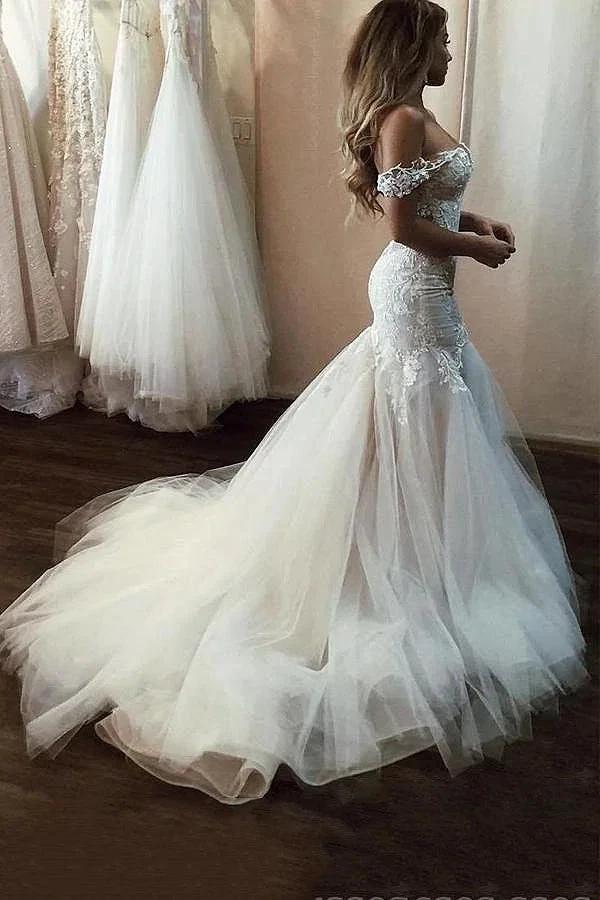 Long Mermaid Off the Shoulder Lace Backless Wedding Dresses (ZD15987)