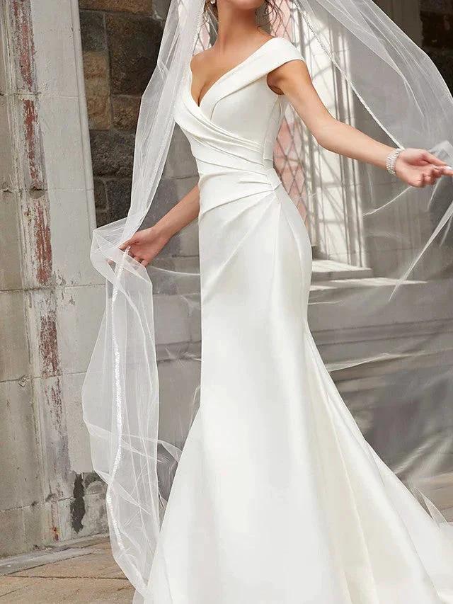 Long Mermaid Off the Shoulder Satin Wedding Dresses (ZD15970)