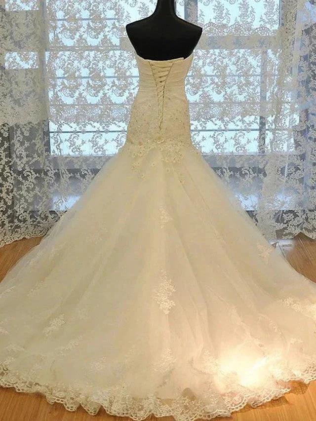 Long Mermaid Strapless Court Train Lace Organza Wedding Dresses (ZD15945)