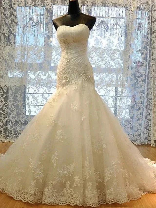 Long Mermaid Strapless Court Train Lace Organza Wedding Dresses (ZD15945)