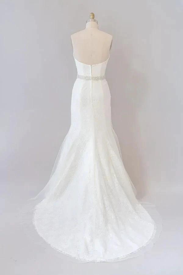 Long Mermaid Strapless Tulle Lace Wedding Dress (ZD14411) - View 2 | VelvetHem