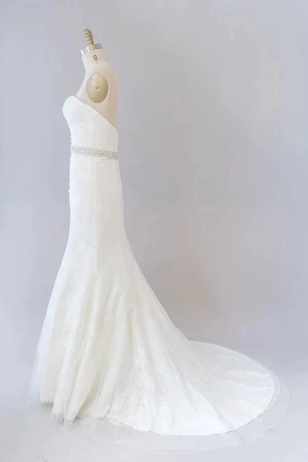 Long Mermaid Strapless Tulle Lace Wedding Dress (ZD14411) - View 4 | VelvetHem