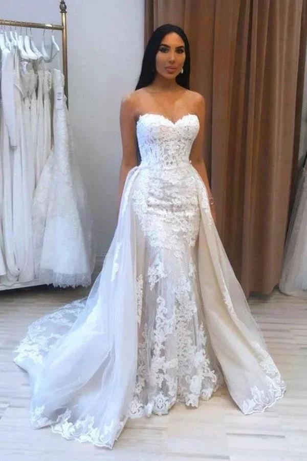 Long Mermaid Sweetheart Appliques Lace Tulle Wedding Dress (ZD15065)