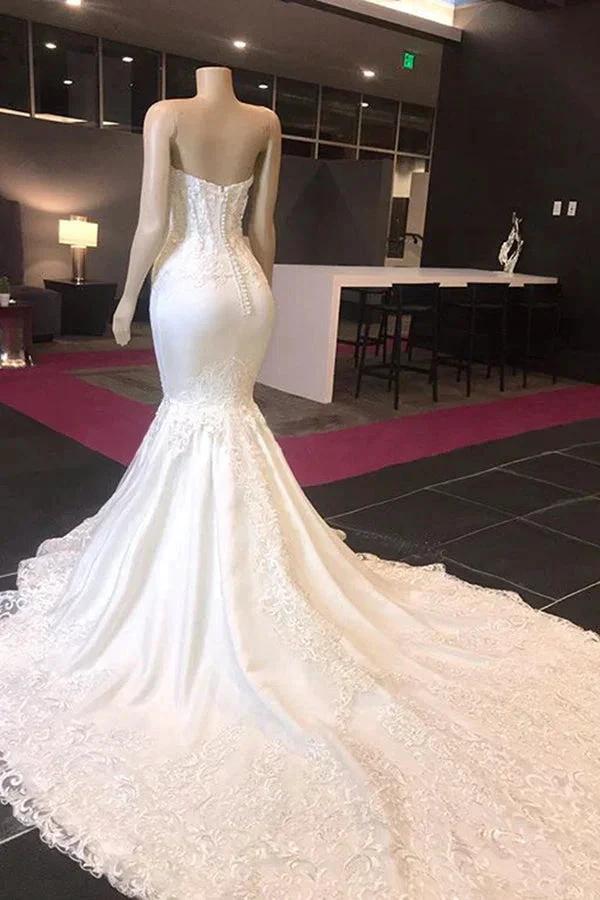 Long Mermaid Sweetheart Appliques Lace Wedding Dress (ZD15797)