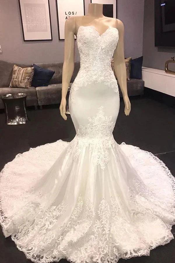 Long Mermaid Sweetheart Appliques Lace Wedding Dress (ZD15797)