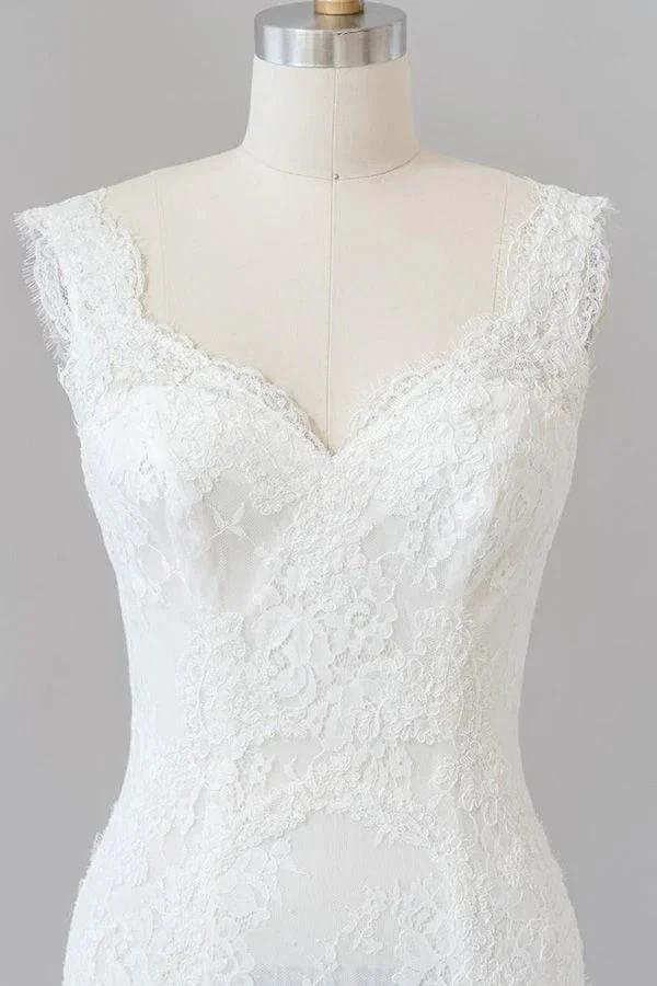 Long Mermaid Sweetheart Lace Backless Wedding Dress (ZD14380)