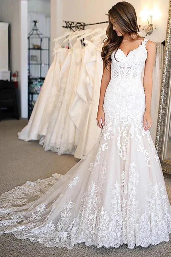 Long Mermaid Sweetheart Wedding Dresses With Appliques Lace (ZD15010)