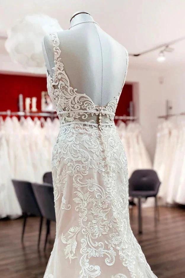Long Mermaid Tulle Sleeveless Lace Backless Wedding Dress (ZD15255)