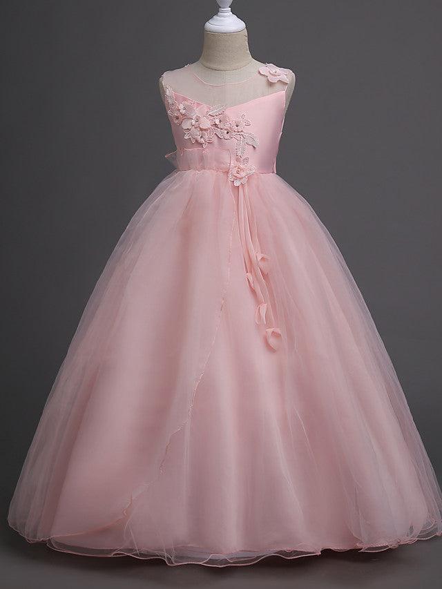 Long Princess Tulle Wedding Birthday Pageant Flower Girl Dresses - photo 4