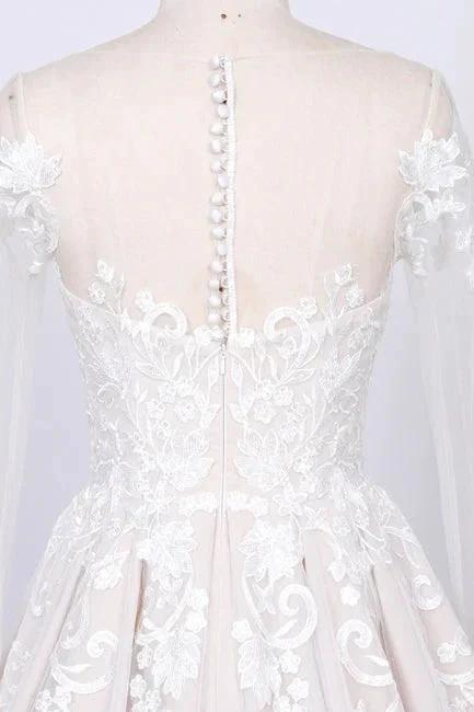 Long Sleeve Appliques Tulle A-line Wedding Dress (ZD13920)