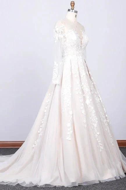Long Sleeve Appliques Tulle A-line Wedding Dress (ZD13920)