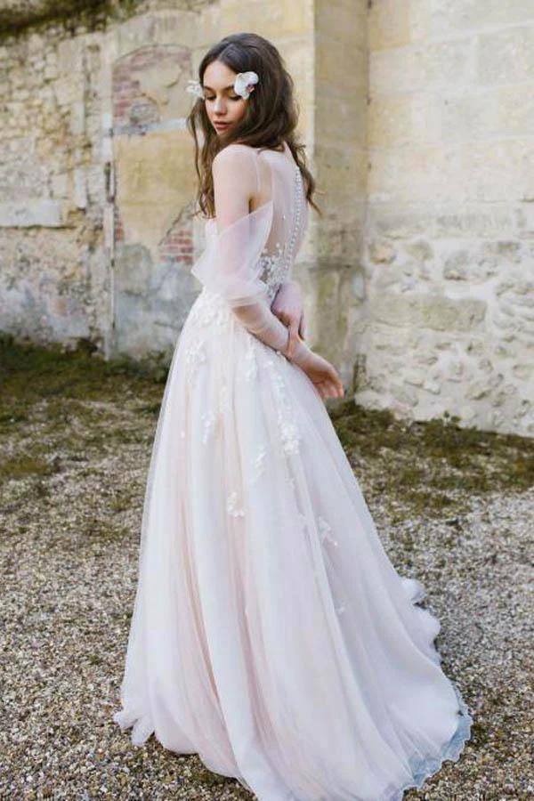 Long Sleeve Beach Wedding Dresses Cold Shoulder Boho Rustic Wedding Dress (ZD15314)