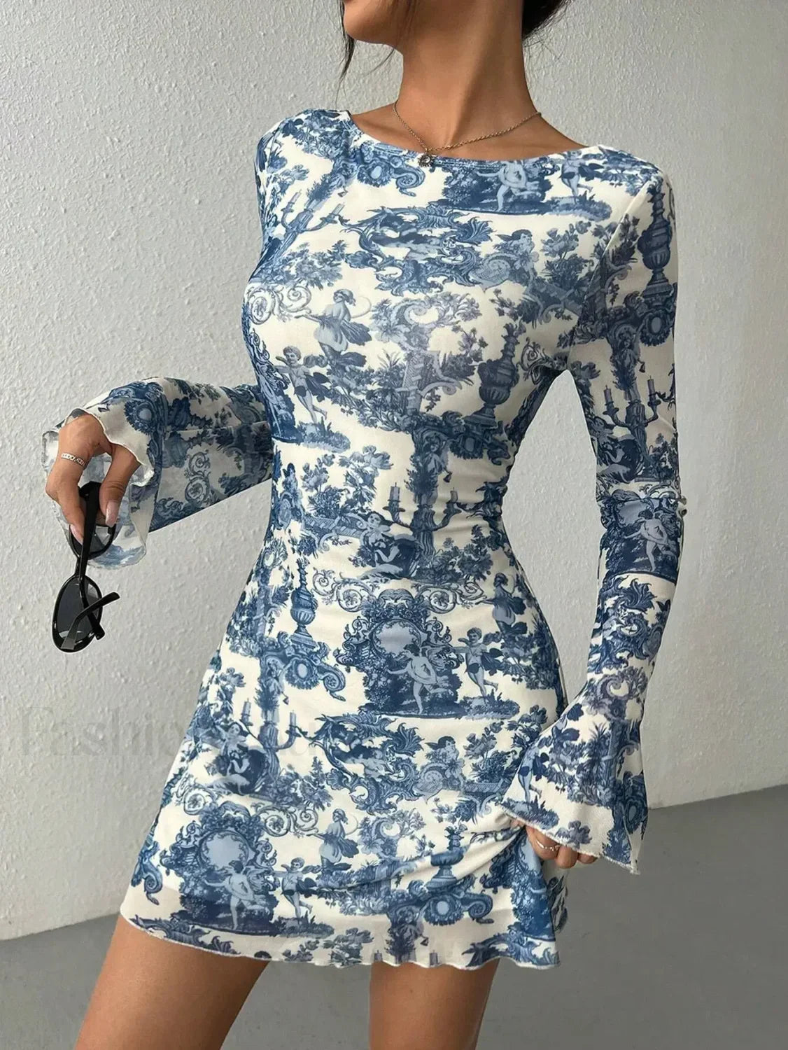 Long-Sleeve Bodycon Floral Dress