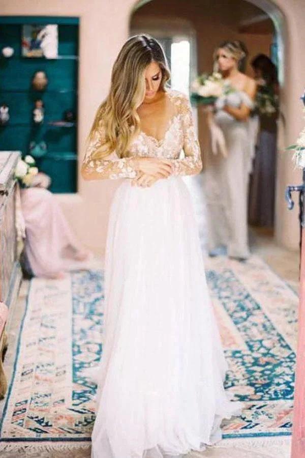 Long Sleeve Ivory Tulle See Through Backless Wedding Dresses (ZD16312)