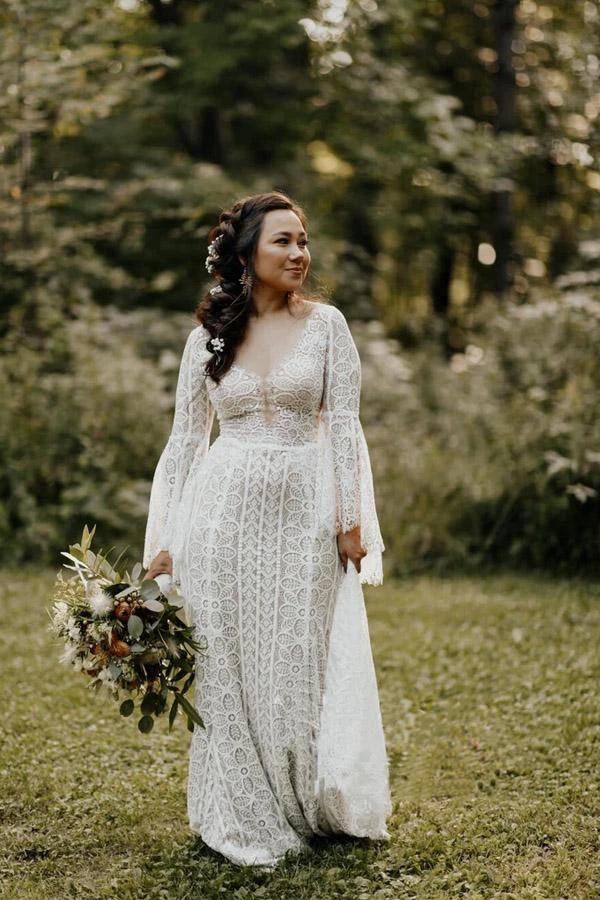 Long Sleeve Lace Wedding Dresses Lace Up Back Beach Wedding Dress (ZD16358) - View 3 | VelvetHem