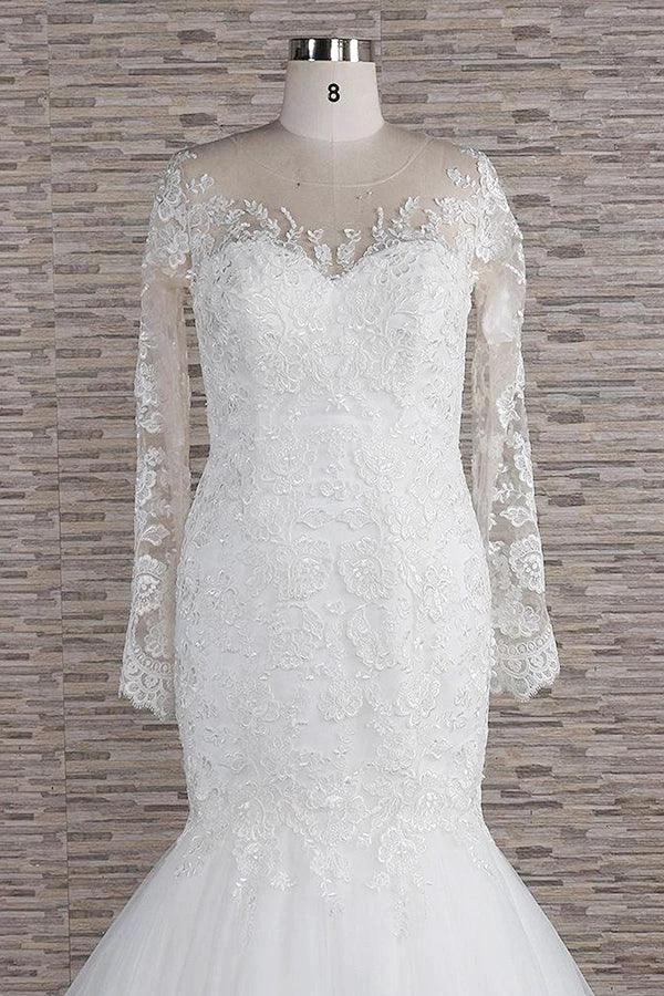 Long Sleeve Mermaid Sweetheart Appliques Lace Backless Wedding Dress (ZD15804)