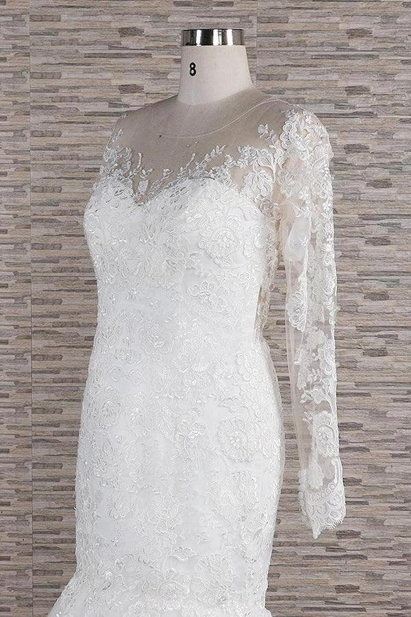 Long Sleeve Mermaid Sweetheart Appliques Lace Backless Wedding Dress (ZD15804)