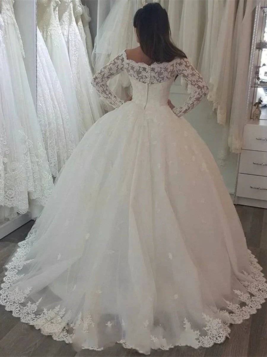 Long Sleeve Off the Shoulder Princess Wedding Dress With Appliques Lace (ZD14324)