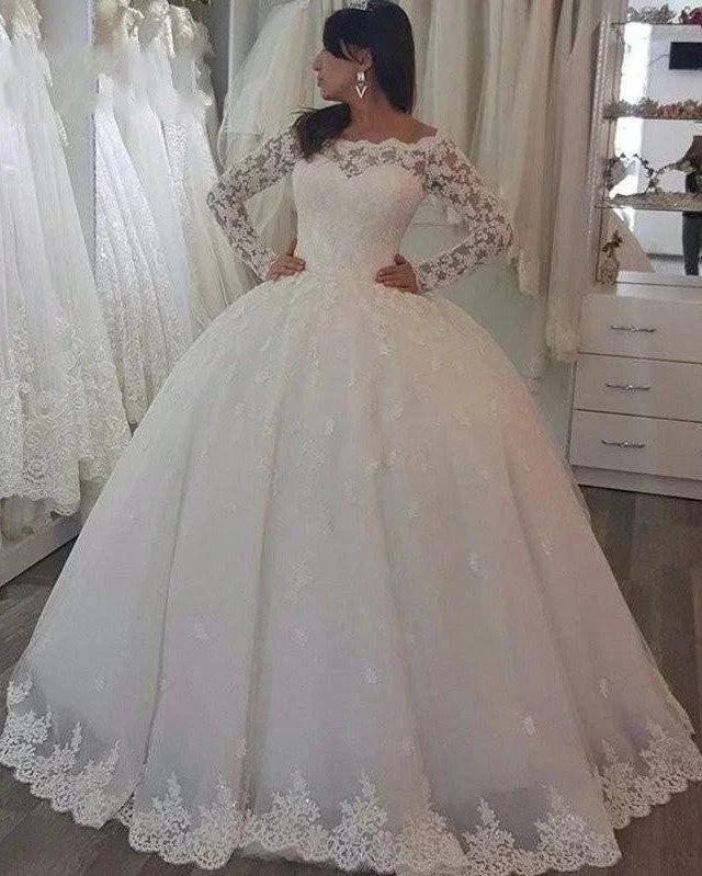 Long Sleeve Off the Shoulder Princess Wedding Dress With Appliques Lace (ZD14324)