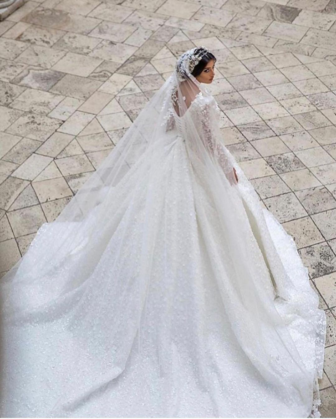 Long Sleeves Ball Gown Wedding Dress Appliques V-Neck Bridal Gown (ZD17522)