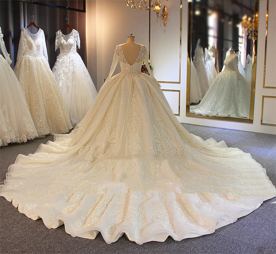 Long Sleeves Ball Gown Wedding Dress With Lace Appliques (ZD17502)