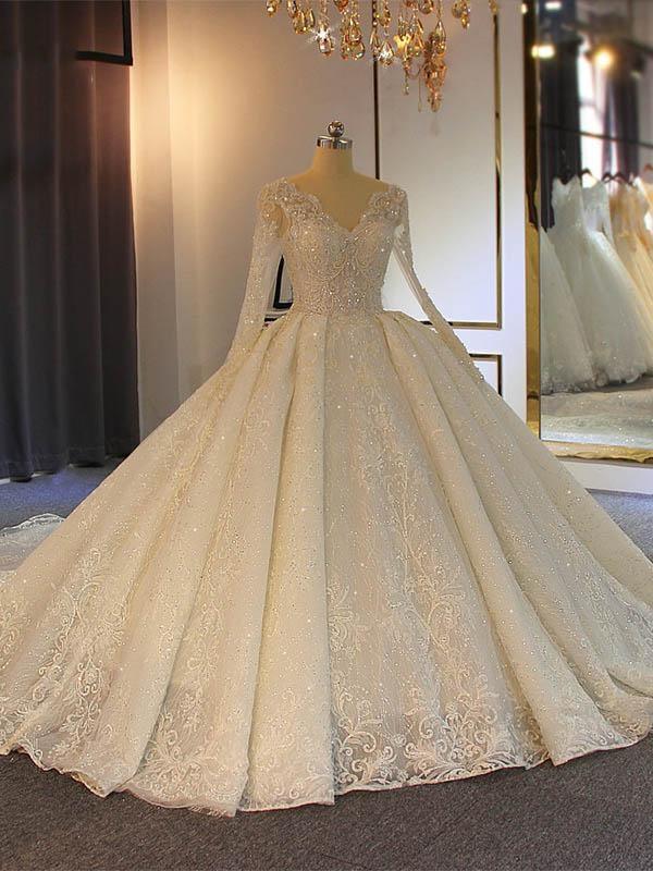 Long Sleeves Delicate Lace Wedding Dress Ball Gown (ZD17503)