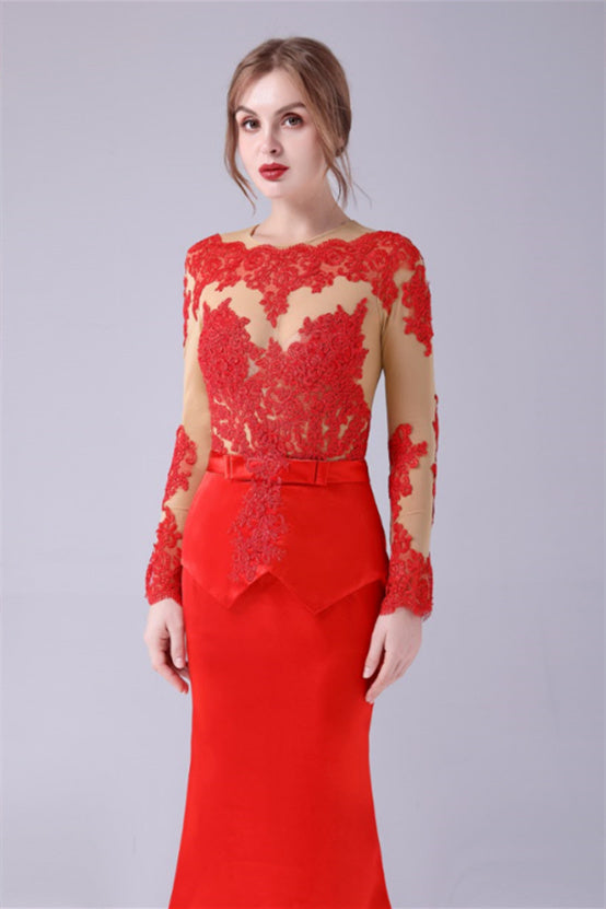 Long sleeves Jewel lace Mermaid Floor-Length mother's dress