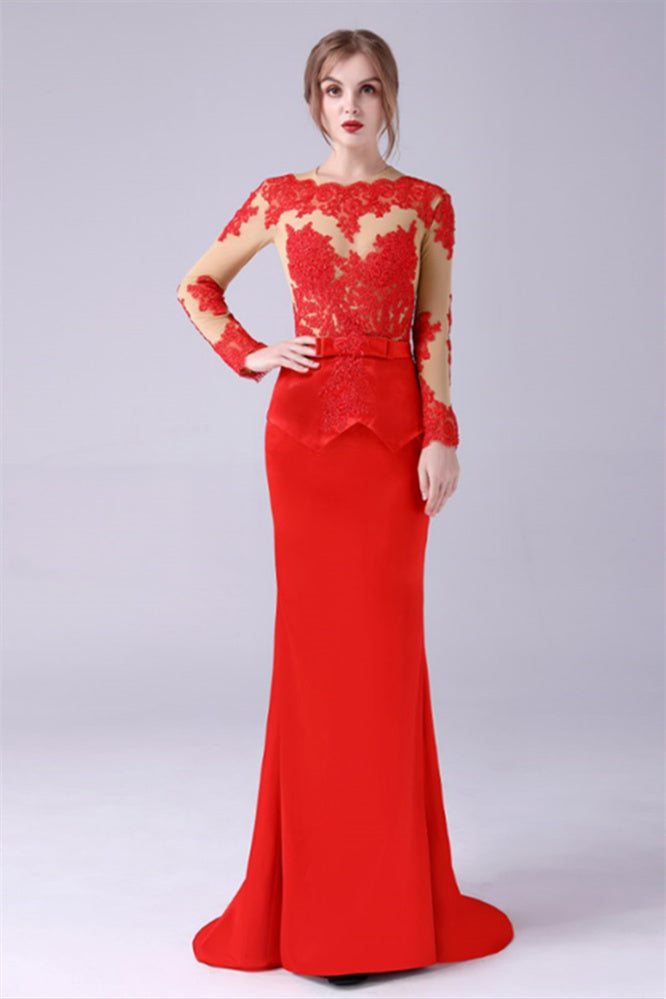 Long sleeves Jewel lace Mermaid Floor-Length mother's dress