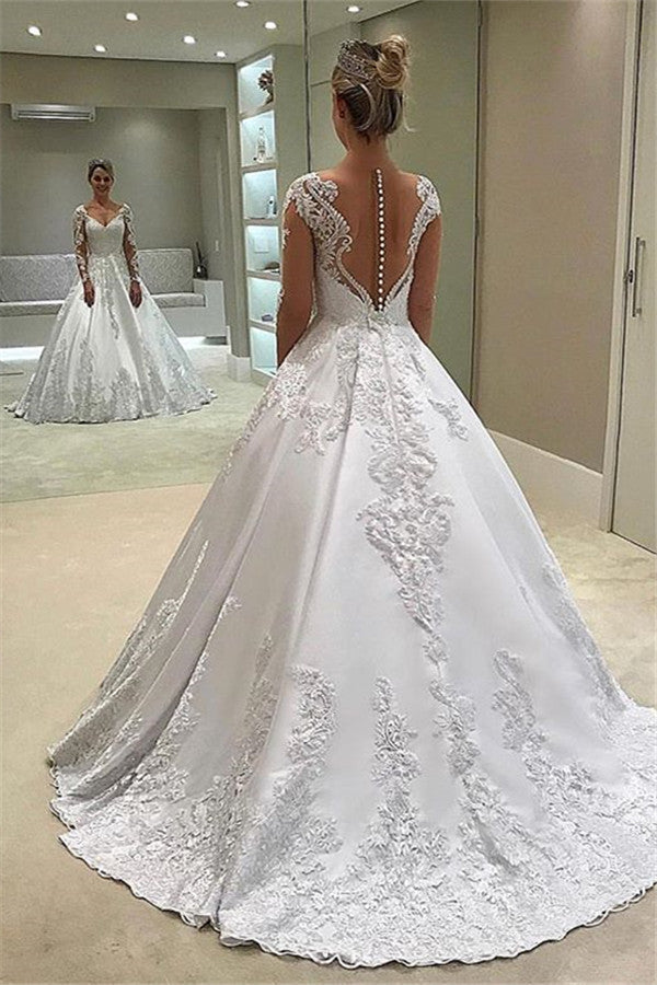 Long Sleeves Lace Appliques Wedding Dress A-Line Bridal Gowns (ZD17533)