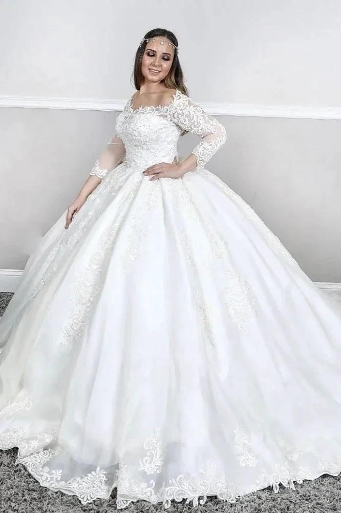 Long Sleeves Lace Square neck puffy Princess Wedding Dress (ZD13816)
