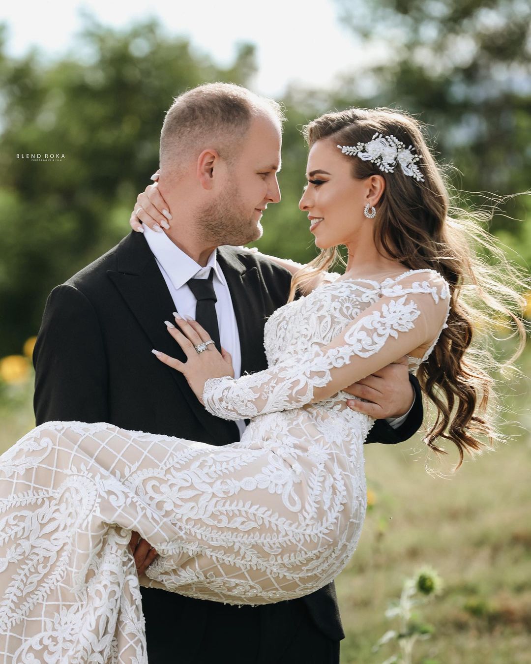 Long Sleeves Lace Wedding Dress Mermaid Boho Bridal Gowns (ZD17510)