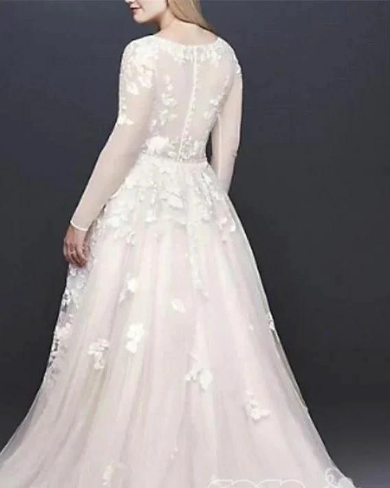Long Sleeves V-Neck s Belt Wedding Dress (ZD13830)
