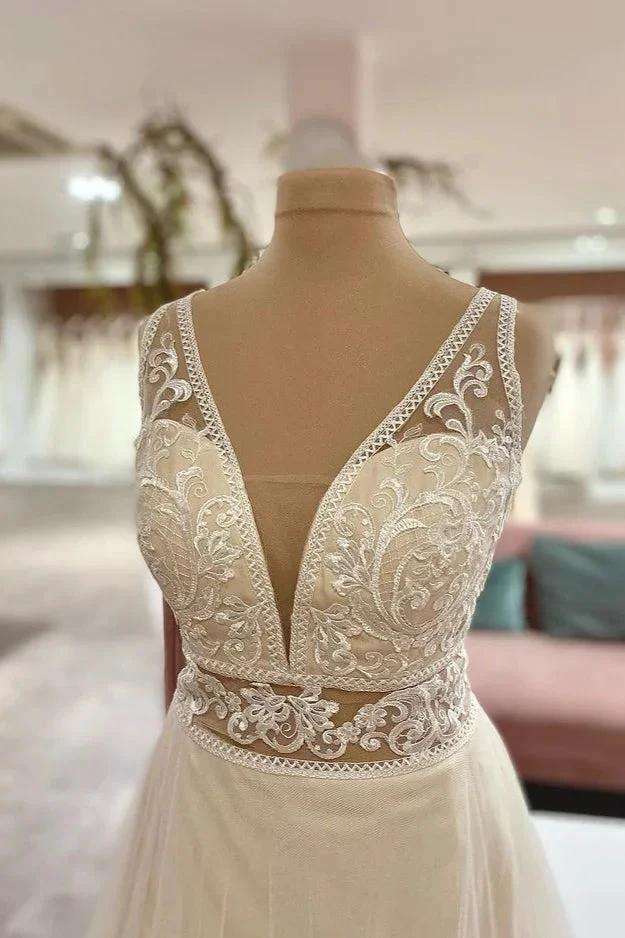 Long Sweetheart A-Line Tulle Appliques Lace Wedding Dress (ZD15223)