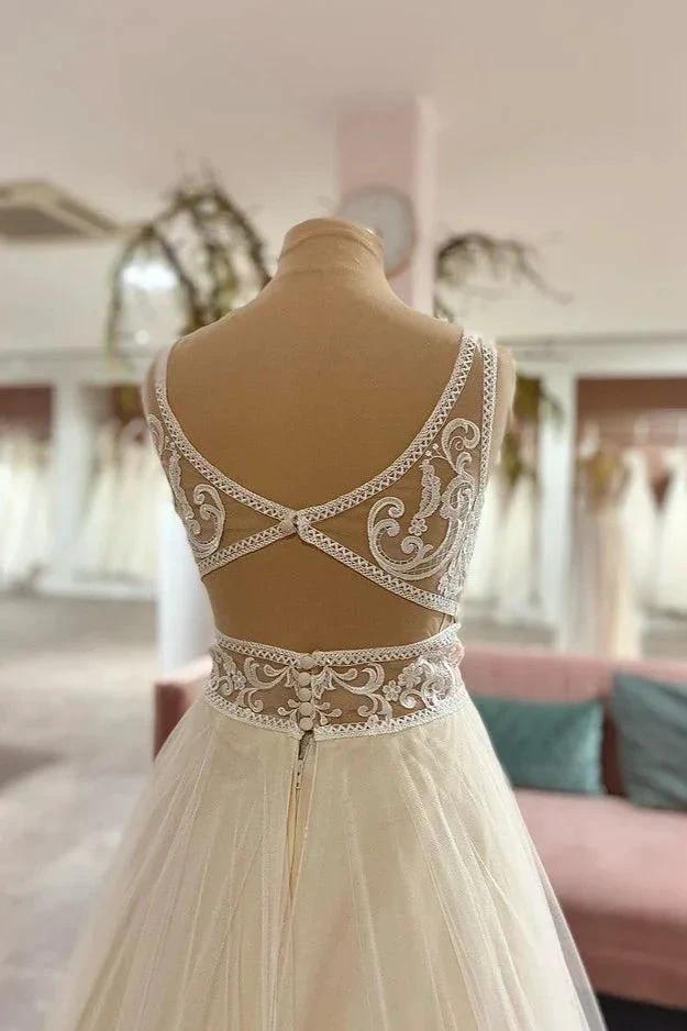 Long Sweetheart A-Line Tulle Appliques Lace Wedding Dress (ZD15223)