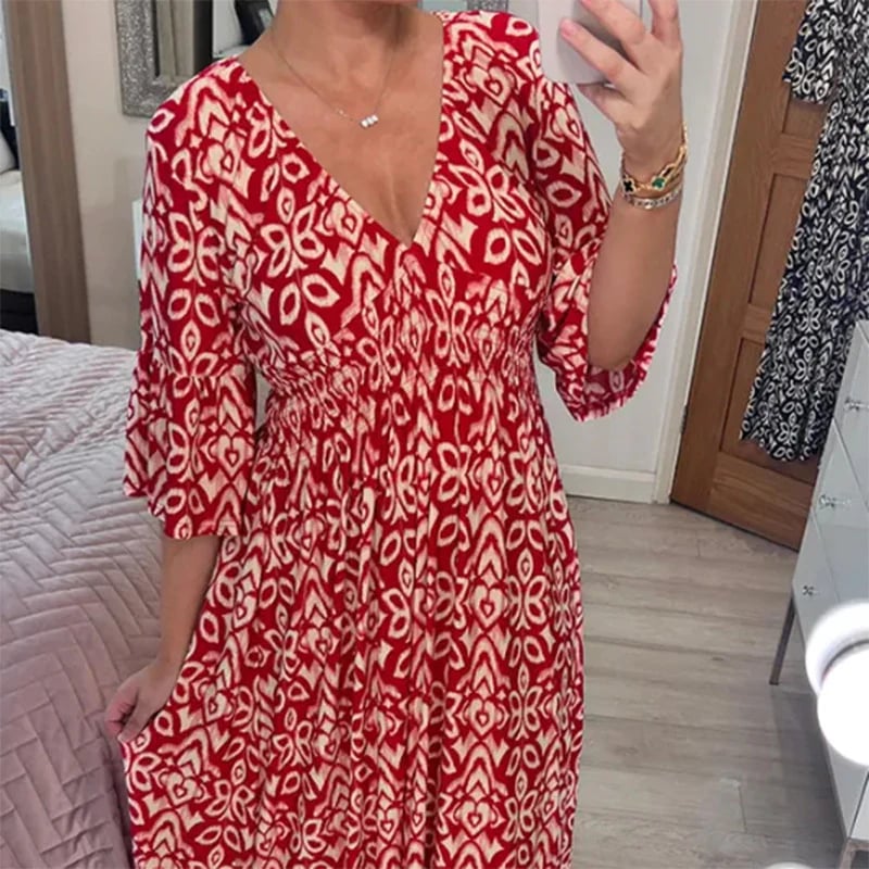 Albina Stylish V-neck Floral Dress for Women Light Breezy Style