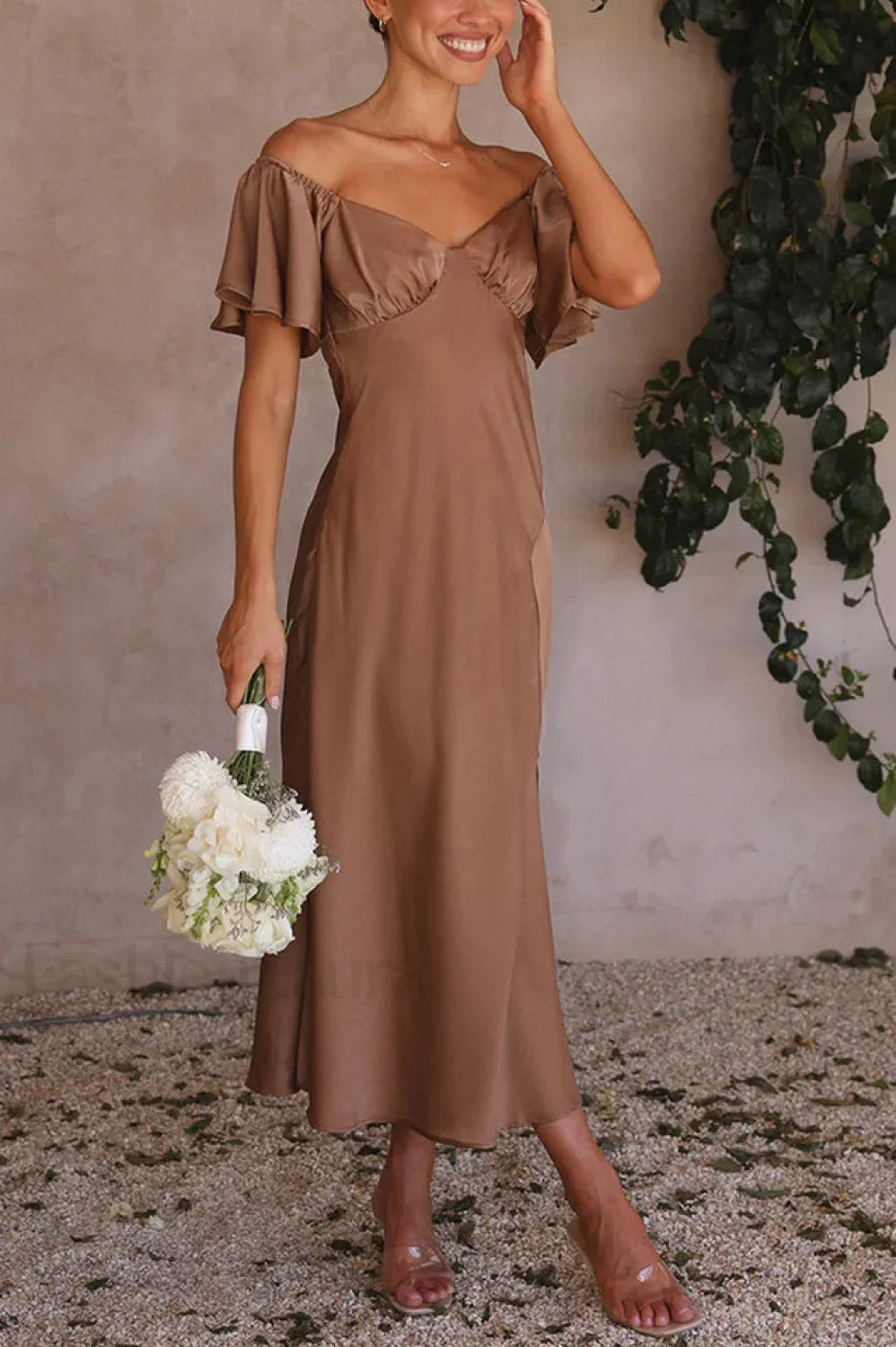 Louisa Elegant Midi Dress S / Coffee